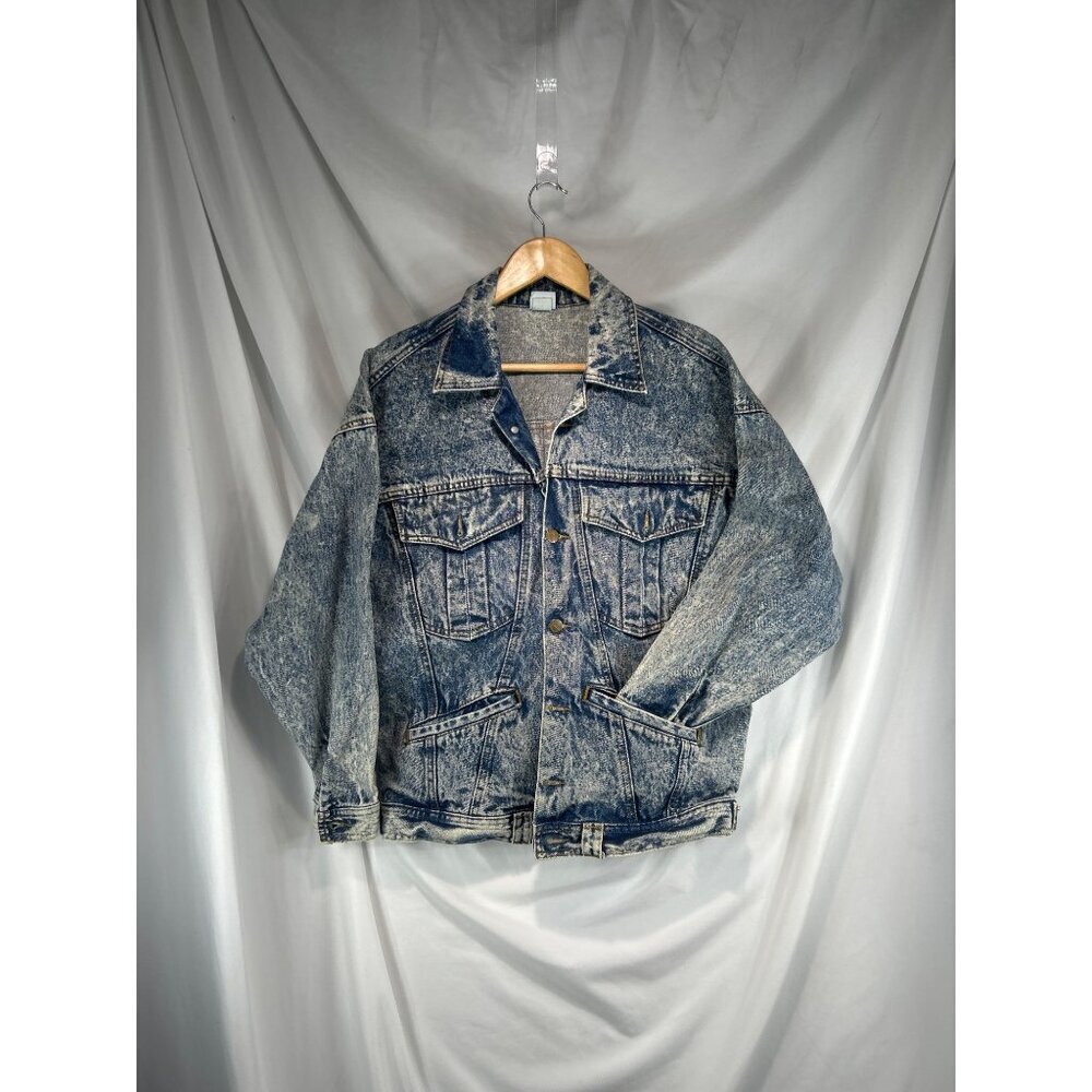 Palmettos Womens Acid Washed Blue Trucker Denim Button Front Long Sleeve M (A-6) - Picture 1 of 7